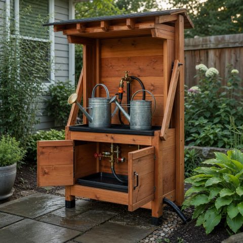 Covered Garden Watering-Can Station