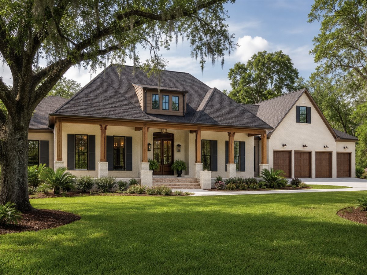 Bayou Oaks House 3287, a conceptual 3287-square-foot Acadian-inspired custom home with a $731,250 construction target