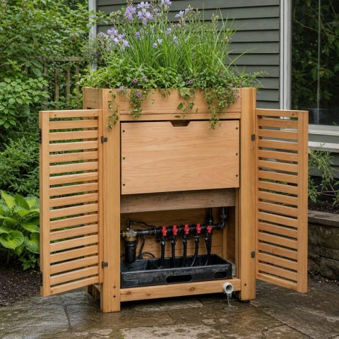 Wind-Resistant Plant Screen With Slatted Timber Wings