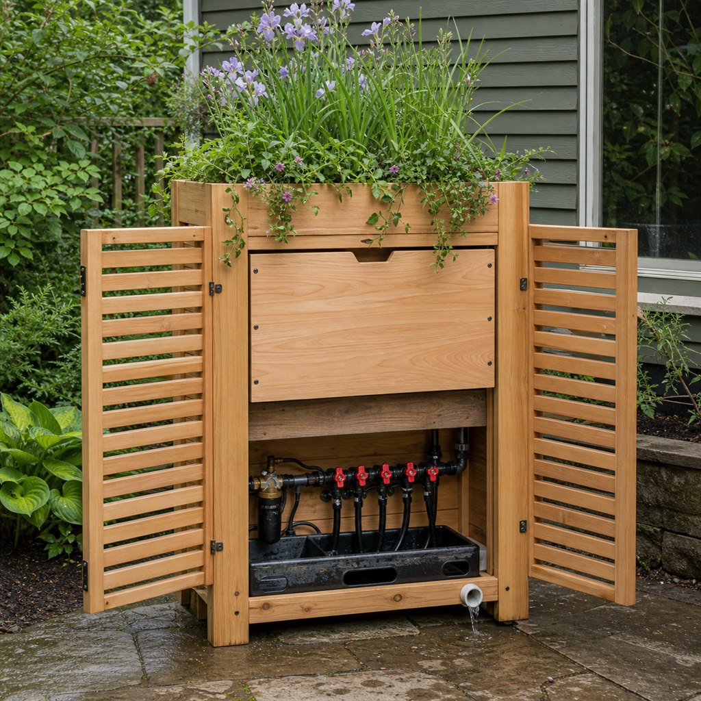 Wind-Resistant Plant Screen With Slatted Timber Wings