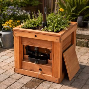 Garden Umbrella Base Planter With a Serviceable Sleeve