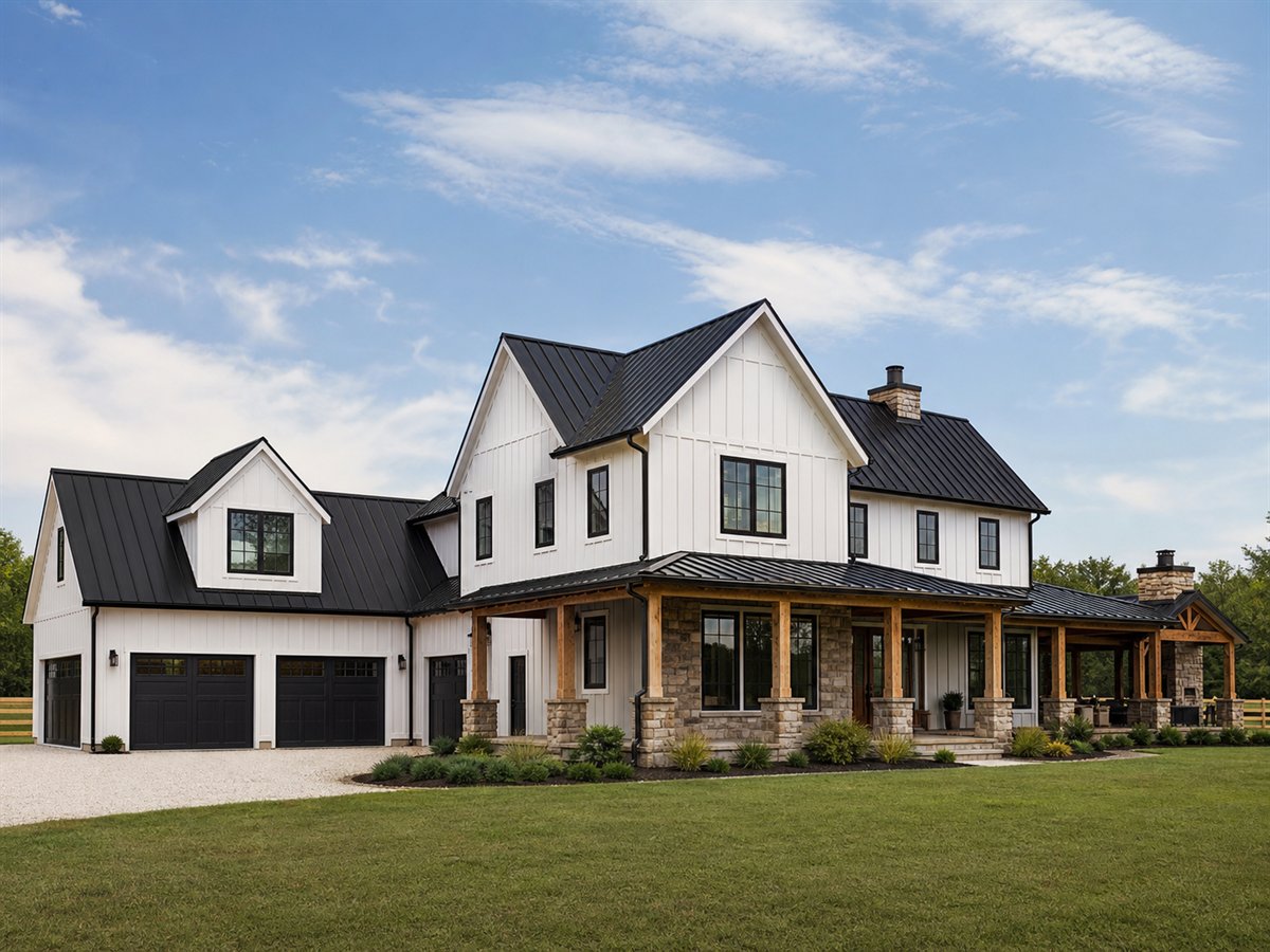 Bridlewood Farmhouse 3327, a conceptual 3327-square-foot equestrian-inspired modern farmhouse with a $743,750 construction target