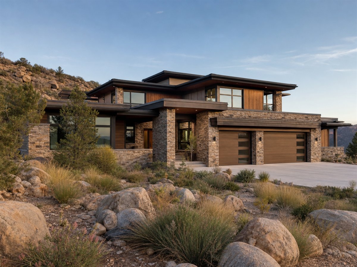 Canyon Rim House 3335, a conceptual 3335-square-foot canyon contemporary custom home with a $746,250 construction target