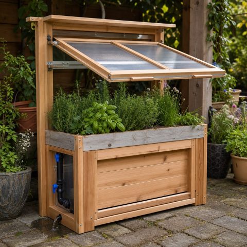 Retractable Rain Cover for a Small Herb Bed