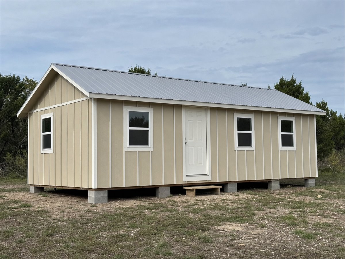 Bunkhouse 460, a conceptual 460-square-foot simple two-bedroom bunkhouse cottage with a $46,000 house-budget target