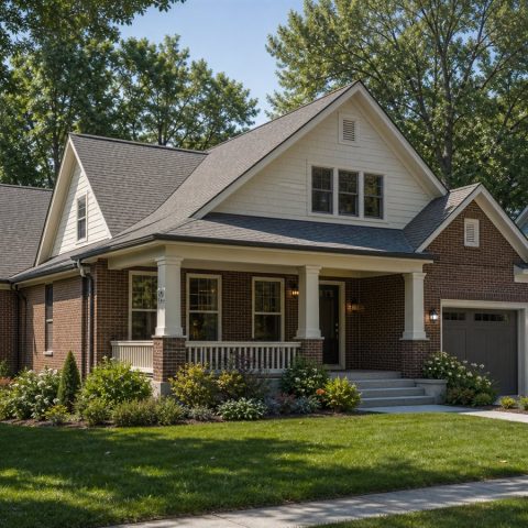 $251,875 Practical Brick-Accent American Bungalow: 1,752-Sq.-Ft. Three-Bedroom Plan