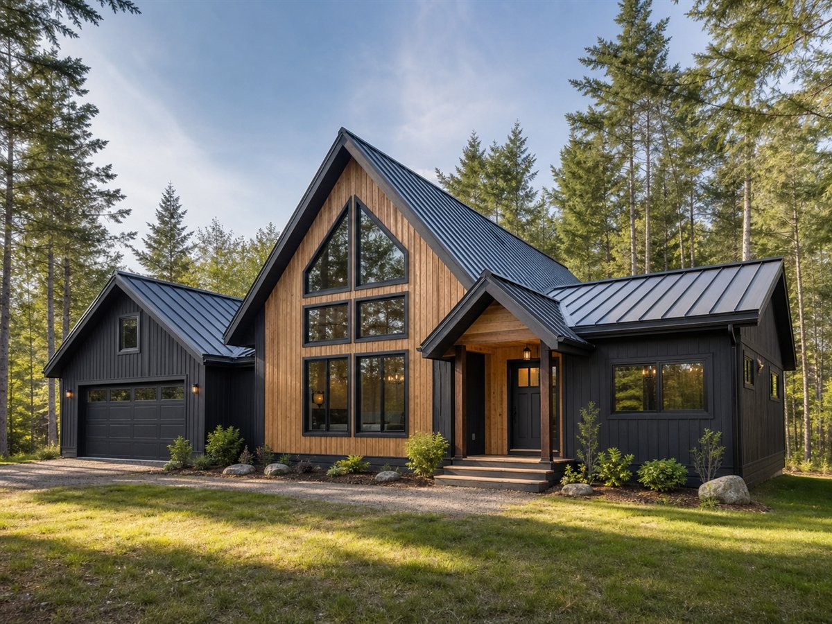 Pine A-Frame House 1754, a conceptual 1754-square-foot restrained A-frame-inspired family home with a $254,375 construction target