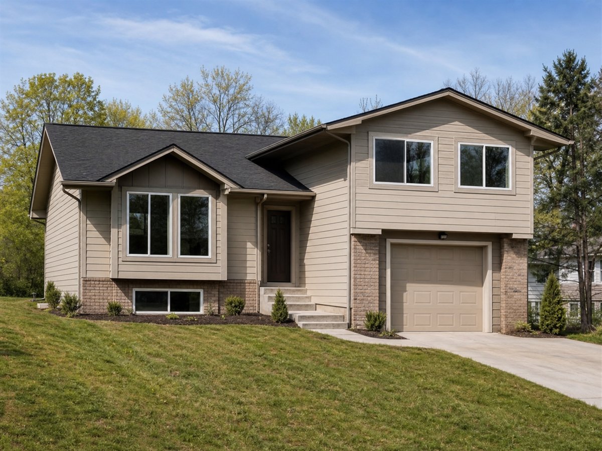 Clearview Compact 1334, a conceptual 1334-square-foot compact split-level home with a $229,625 construction target