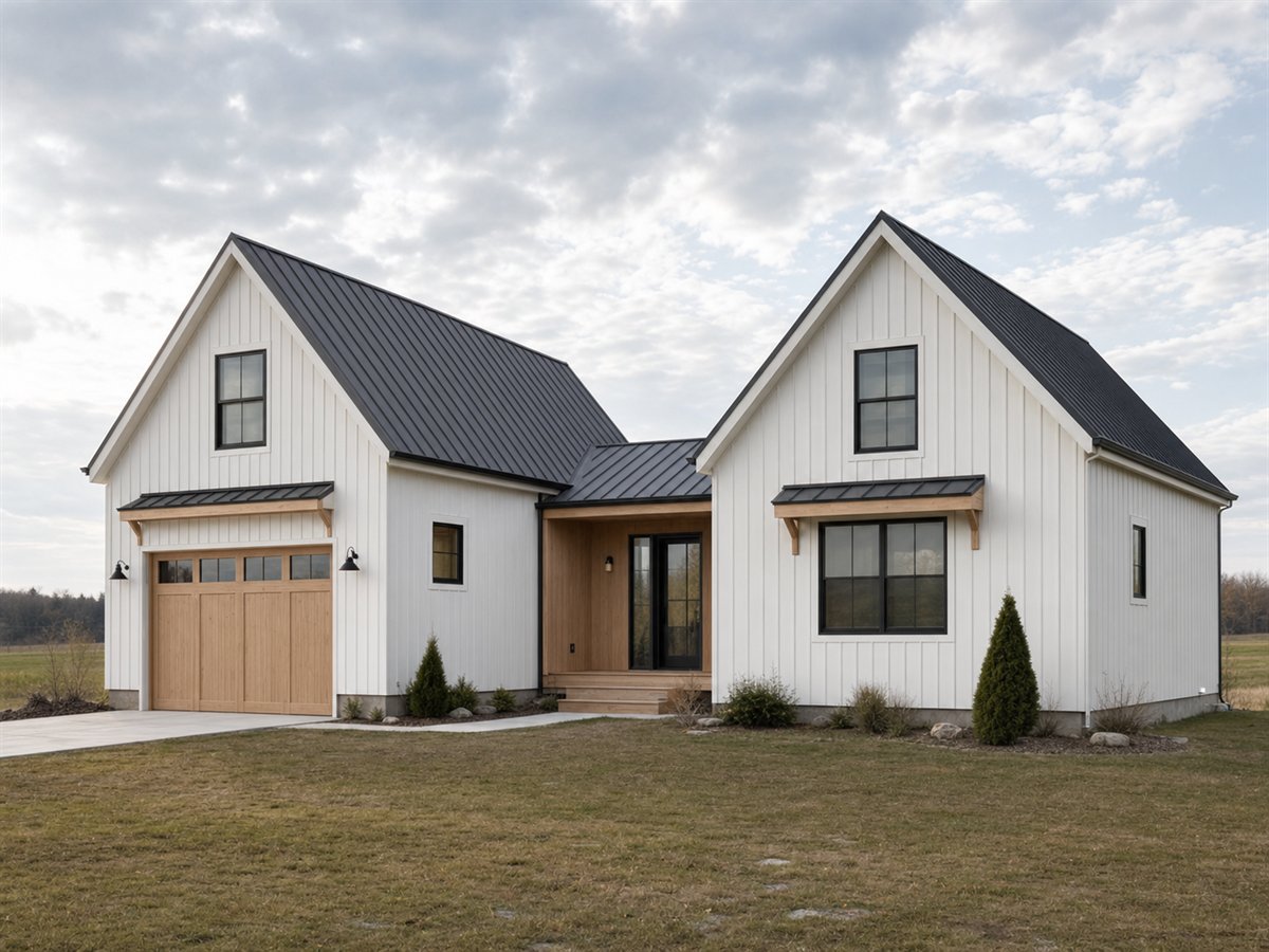 Nordic Field House 1756, a conceptual 1756-square-foot Scandinavian barn-inspired family home with a $255,625 construction target