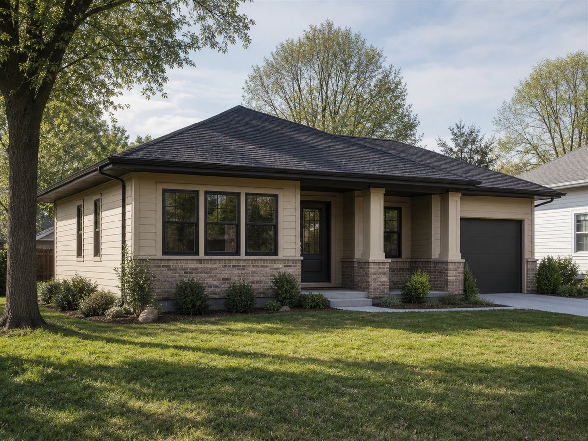 Prairie Nook 1372, a conceptual 1372-square-foot Prairie-inspired small cottage with a $235,625 construction target