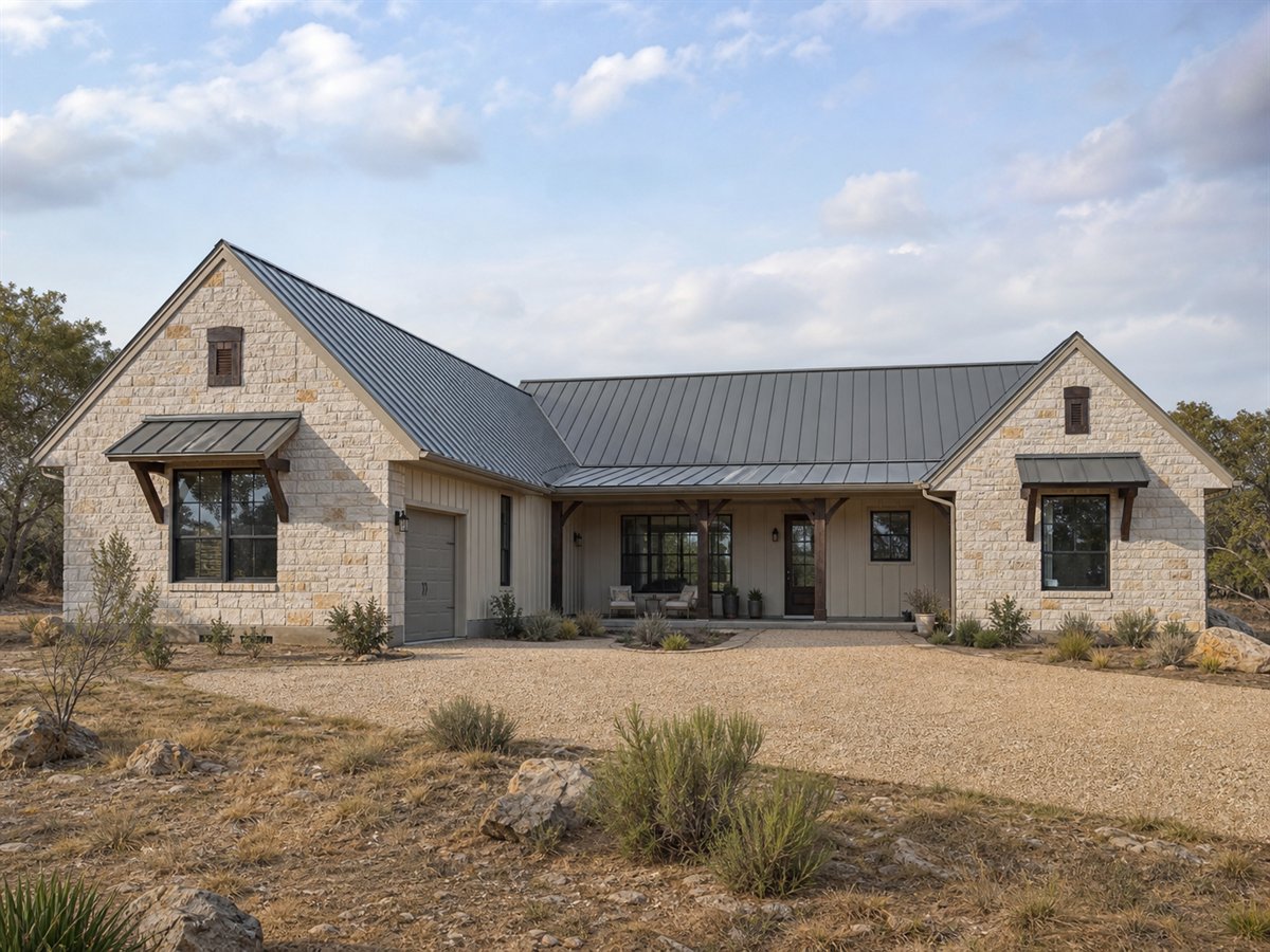 Juniper Hill House 1804, a conceptual 1804-square-foot Texas Hill Country family home with a $264,375 construction target