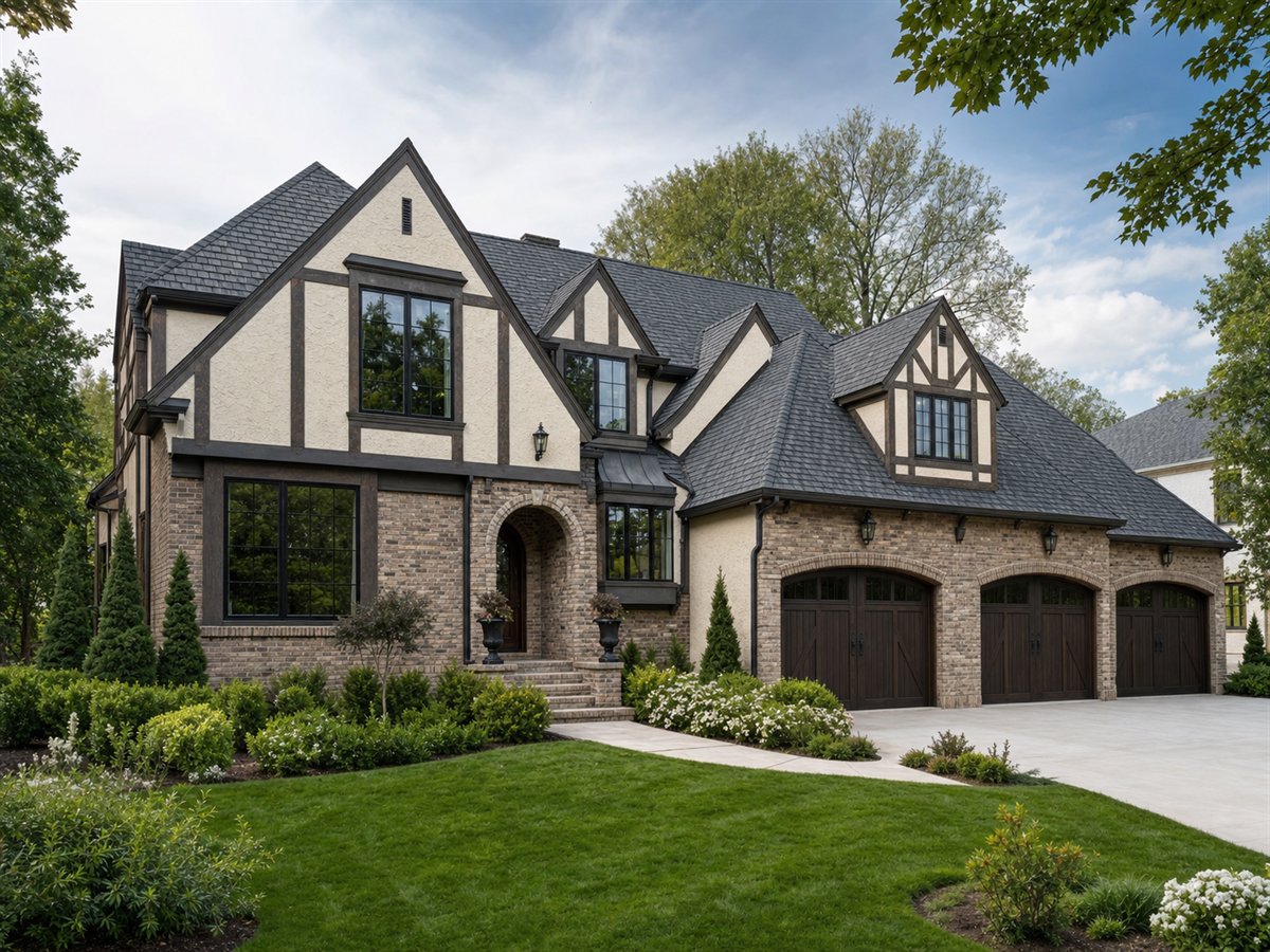 Ashbourne Manor 3439, a conceptual 3439-square-foot Tudor-revival custom home with a $778,750 construction target