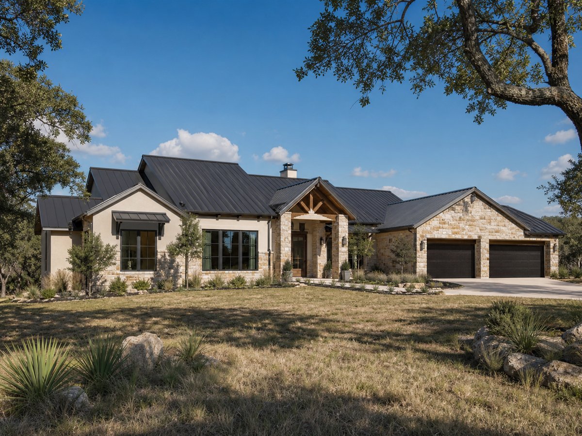 Canyon Oak House 3487, a conceptual 3487-square-foot Texas Hill Country custom home with a $793,750 construction target