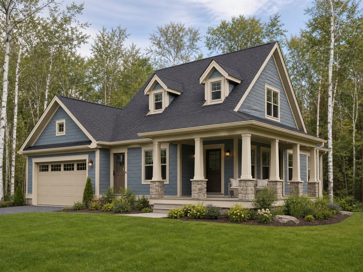 Birch Lake Cottage 1857, a conceptual 1857-square-foot Great Lakes-region family cottage with a $276,875 construction target