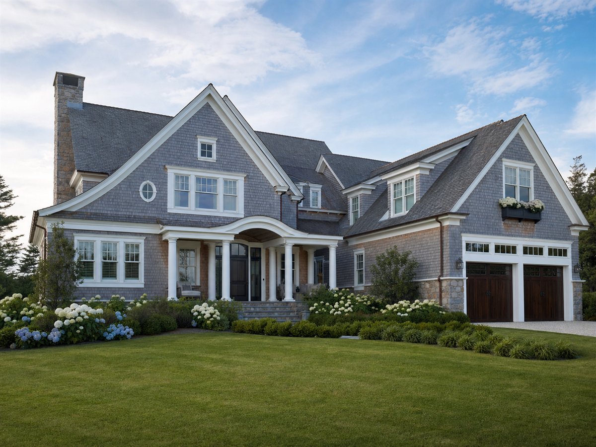 Nantucket Ridge 3527, a conceptual 3527-square-foot New England shingle-style custom home with a $806,250 construction target