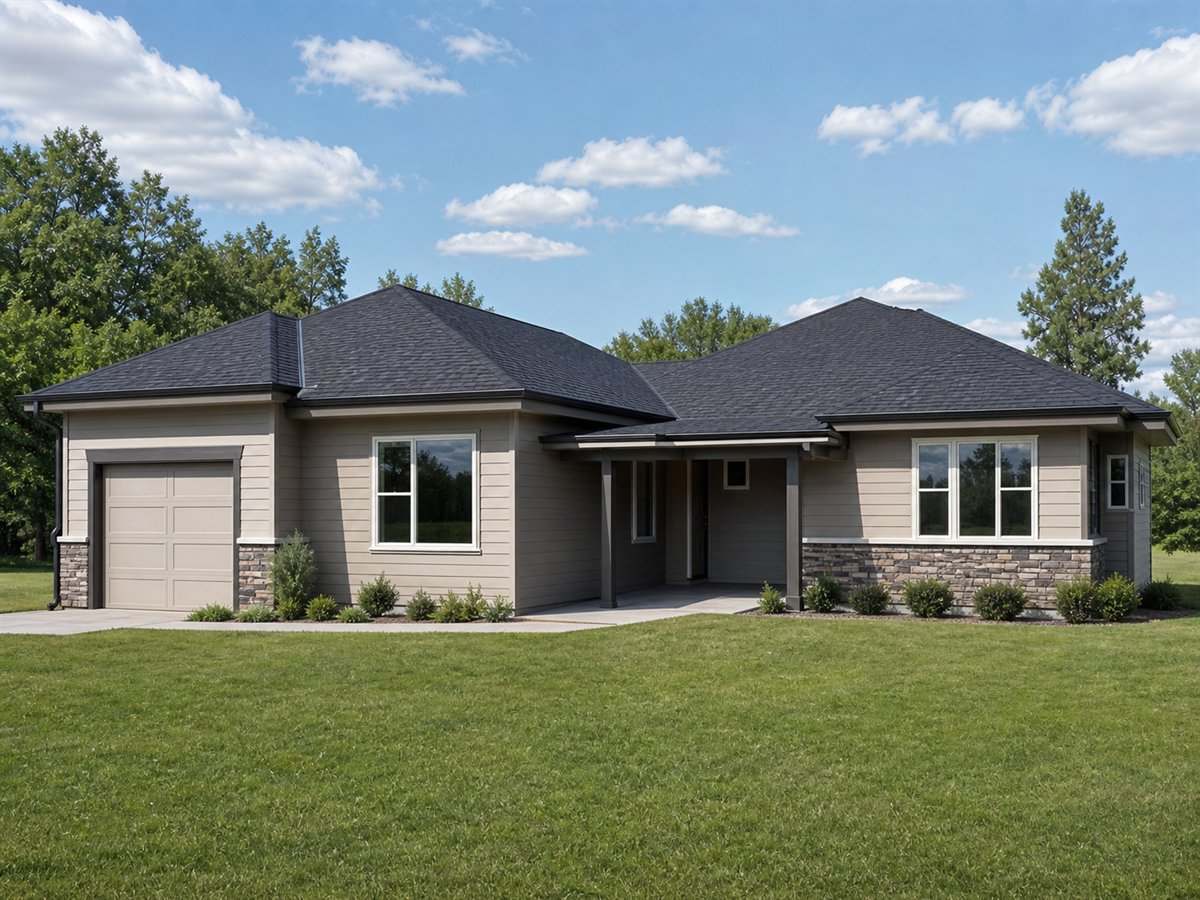Kindred Small House 1418, a conceptual 1418-square-foot compact multigenerational home with a $248,625 construction target