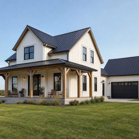 $284,375 Practical Rear-Garage Modern Farmhouse: 1,904-Sq.-Ft. Three-Bedroom Plan