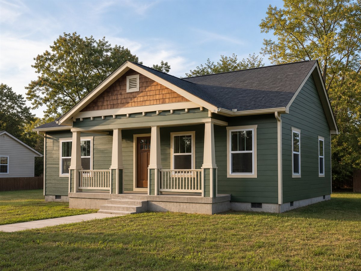 Parkside Craftsman 1400, a conceptual 1400-square-foot small Craftsman family home with a $239,000 construction target