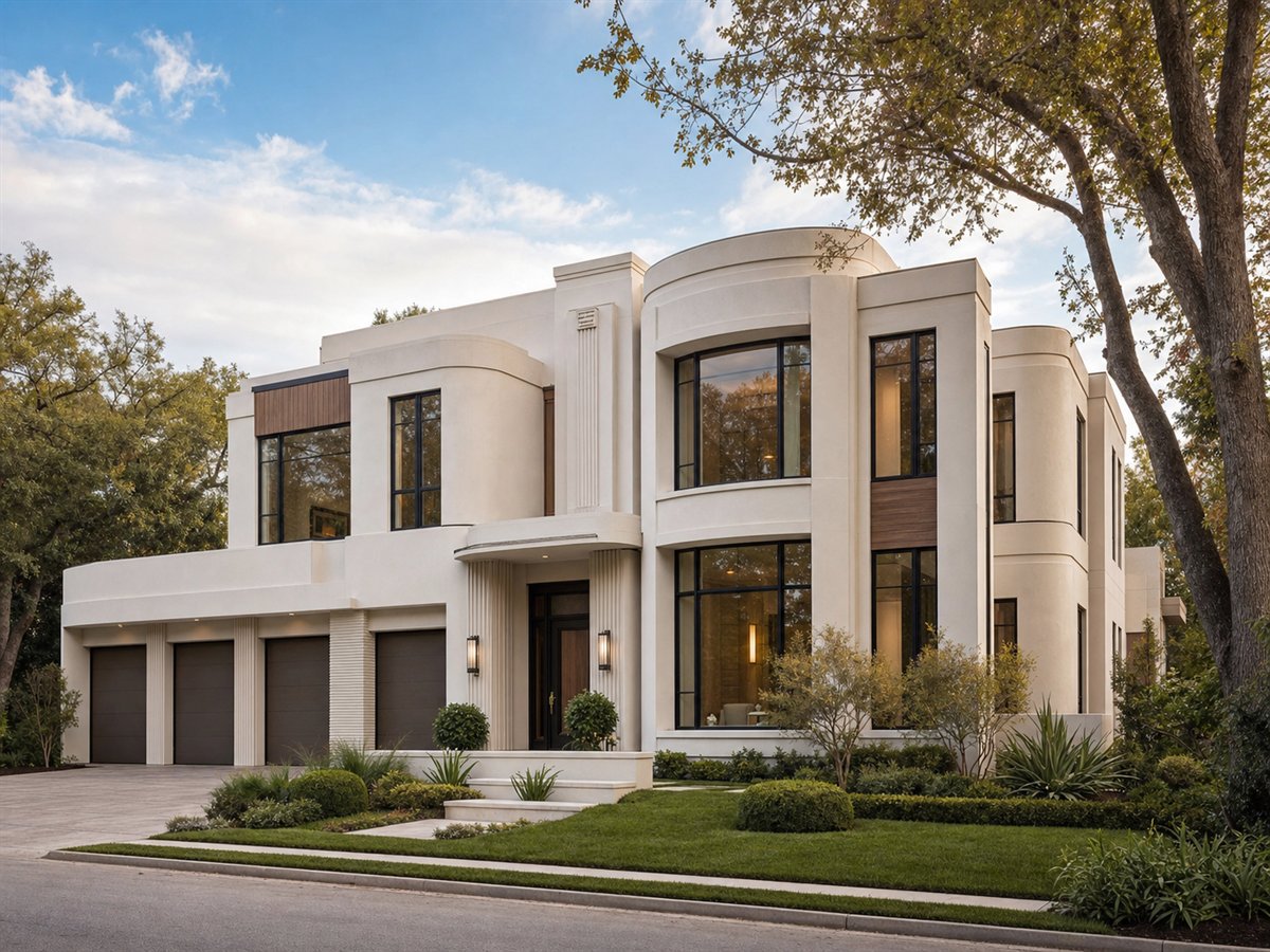 Deco Terrace 3647, a conceptual 3647-square-foot Art-Deco-inspired modern custom home with a $843,750 construction target
