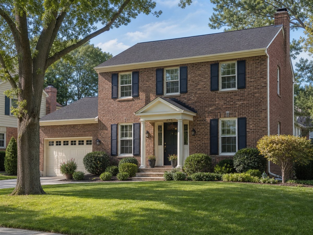 Red Oak Colonial 1958, a conceptual 1958-square-foot brick Colonial family home with a $298,125 construction target