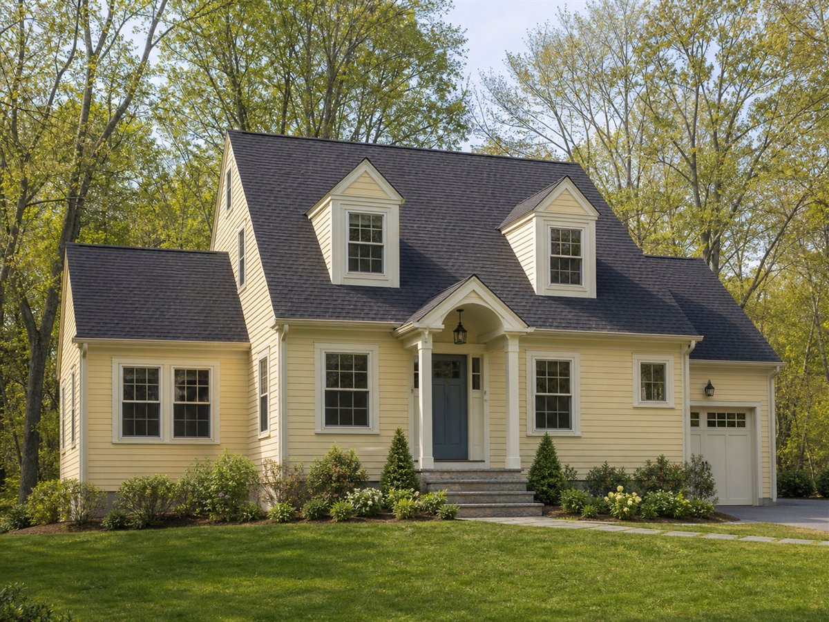 Hearth Cape Cottage 2002, a conceptual 2002-square-foot expanded Cape cottage family home with a $301,875 construction target