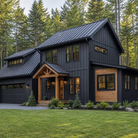 $311,875 Practical Modern Woodland Cabin Family Home: 2,052-Sq.-Ft. Three-Bedroom Plan