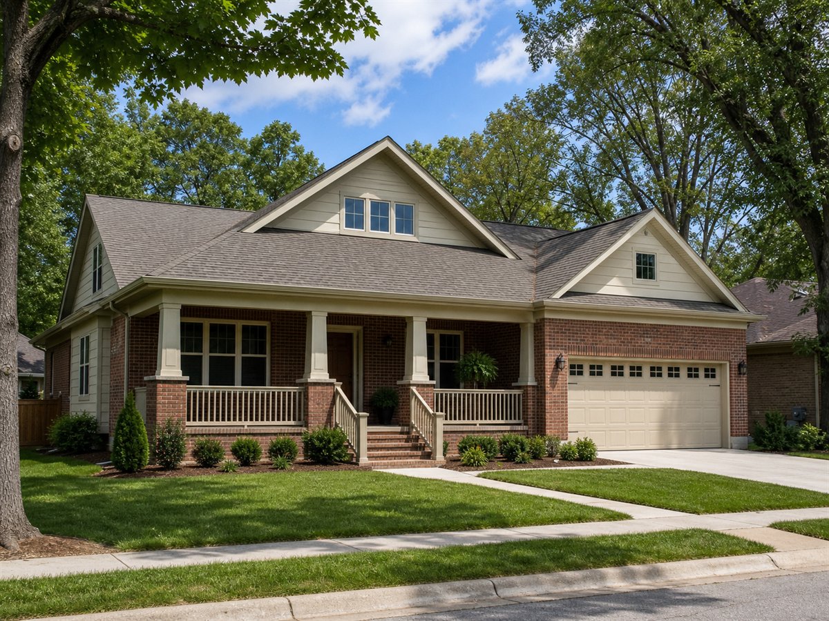 Briar Brick Bungalow 2054, a conceptual 2054-square-foot brick-accent American bungalow with a $314,375 construction target