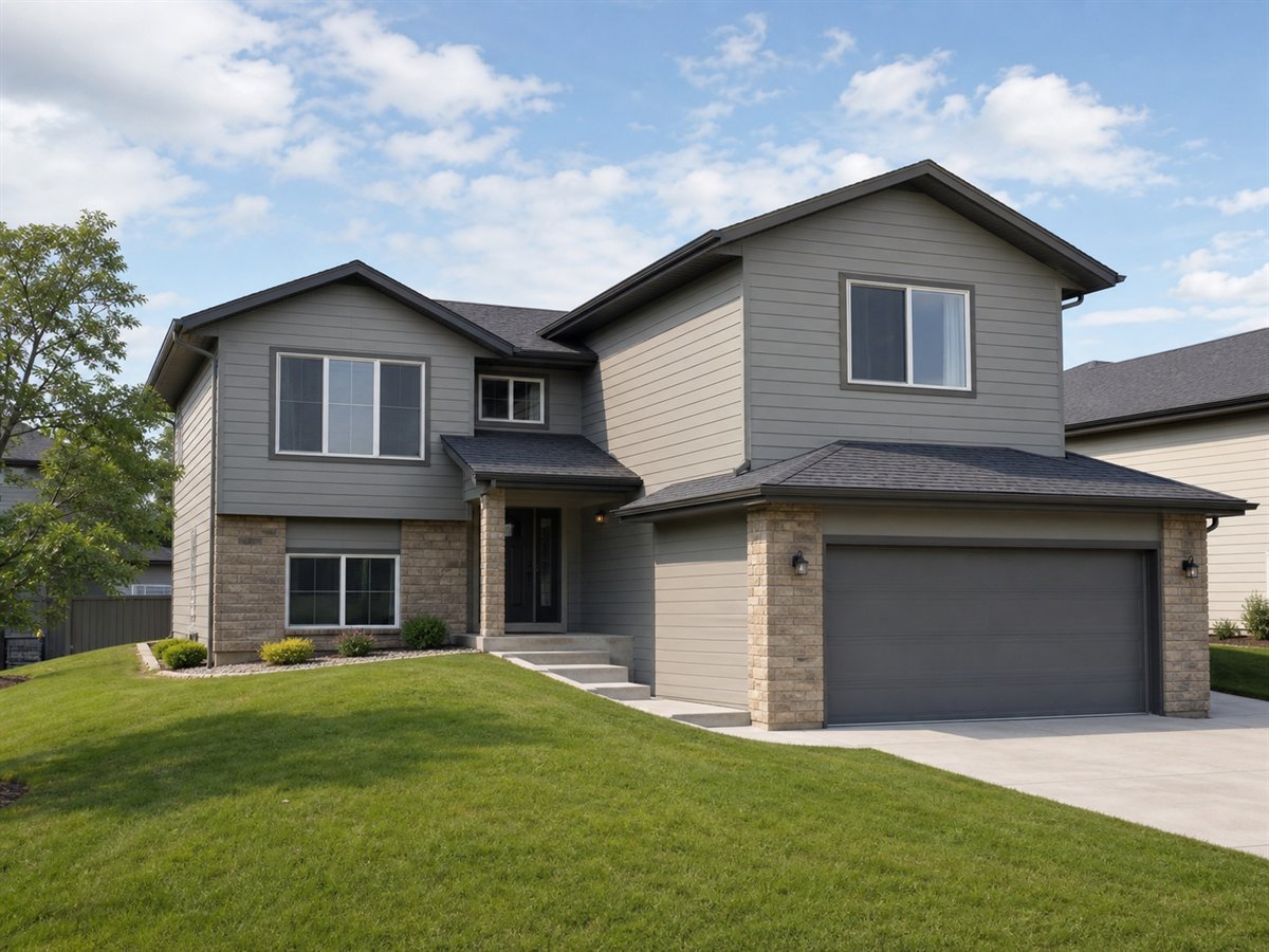 Clearview Split 2056, a conceptual 2056-square-foot contemporary split-level family home with a $315,625 construction target