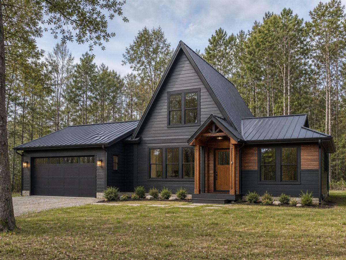 Pine A-Frame House 2057, a conceptual 2057-square-foot restrained A-frame-inspired family home with a $316,875 construction target