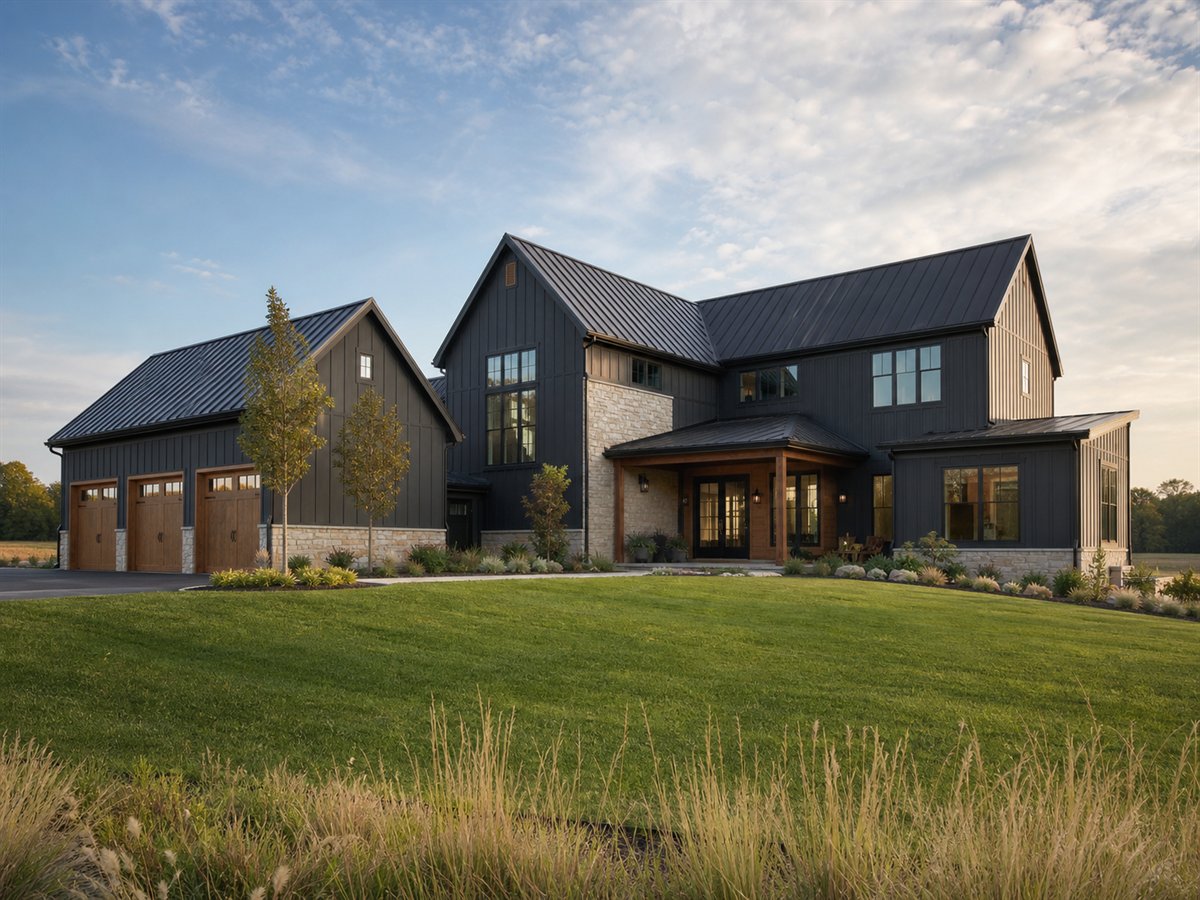 Blackwood Barn House 3871, a conceptual 3871-square-foot modern barn custom home with a $913,750 construction target