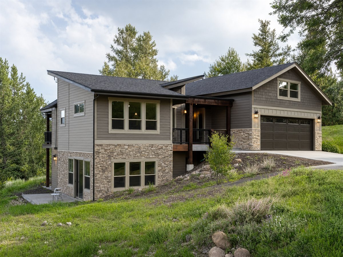 Terrace Ridge House 2158, a conceptual 2158-square-foot stepped hillside family home with a $338,125 construction target