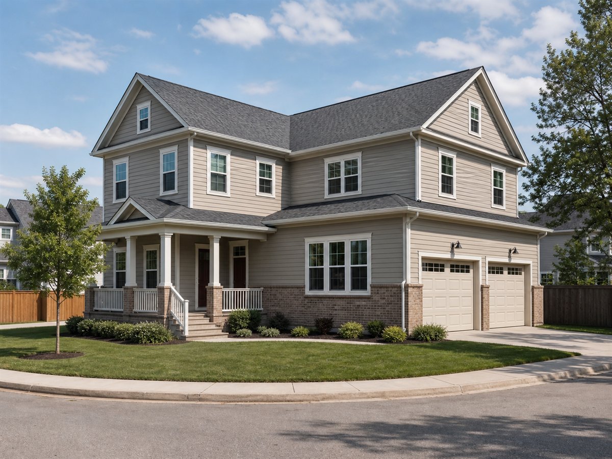 Cornerstone House 2204, a conceptual 2204-square-foot corner-lot side-entry family home with a $344,375 construction target