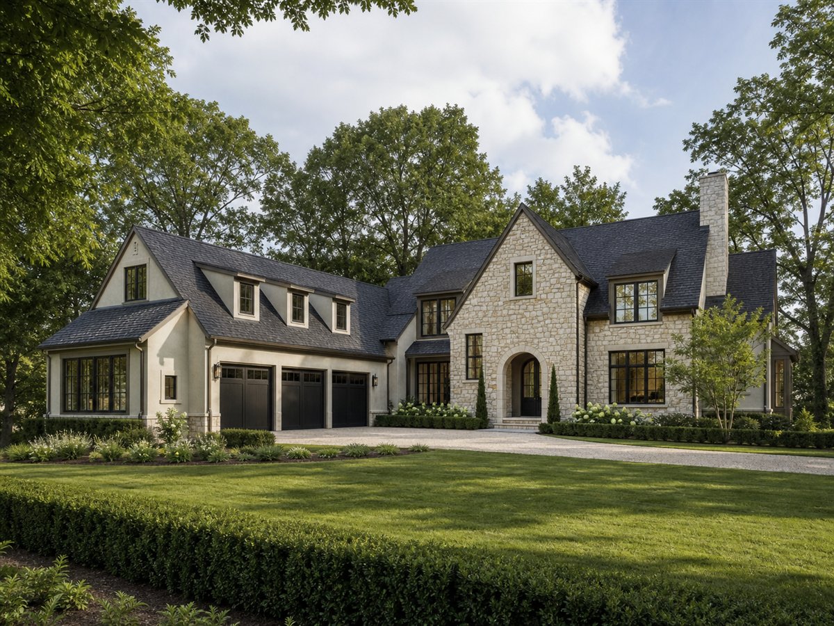Cotswold House 3959, a conceptual 3959-square-foot English-country custom home with a $941,250 construction target
