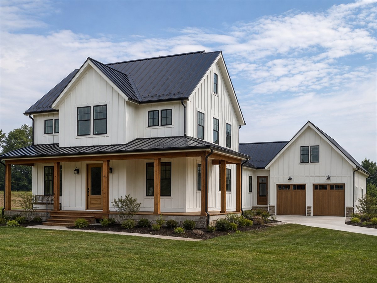 Backlane Farmhouse 2207, a conceptual 2207-square-foot rear-garage modern farmhouse with a $346,875 construction target