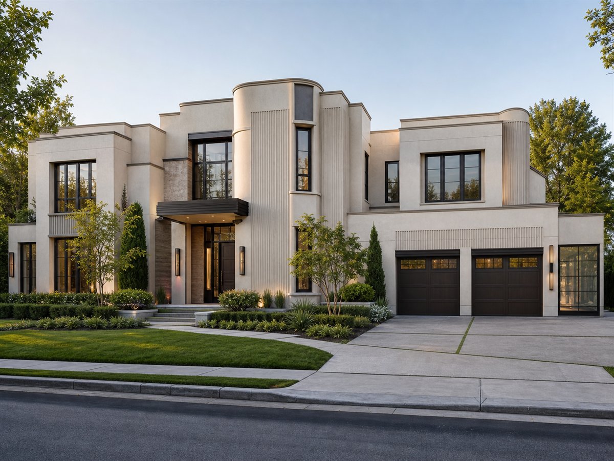Deco Terrace 4047, a conceptual 4047-square-foot Art-Deco-inspired modern custom home with a $968,750 construction target