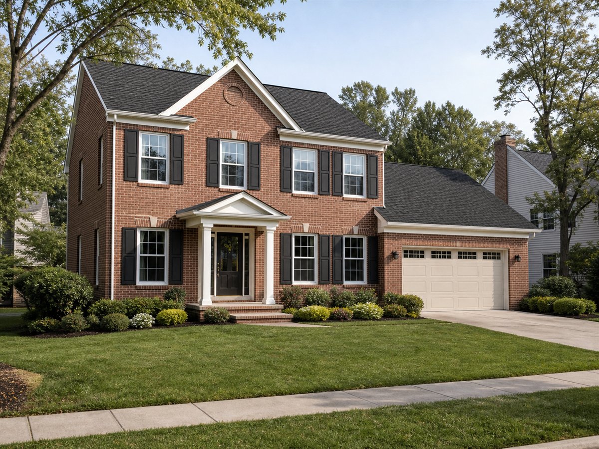 Red Oak Colonial 2301, a conceptual 2301-square-foot brick Colonial family home with a $360,625 construction target