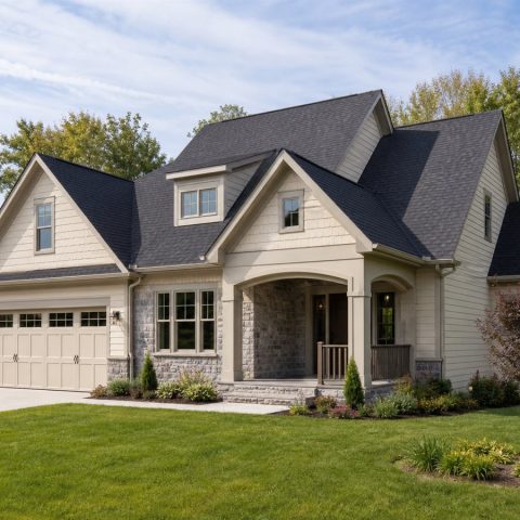 $361,875 Growing Stone-Accent Family Cottage: 2,302-Sq.-Ft. Four-Bedroom Plan
