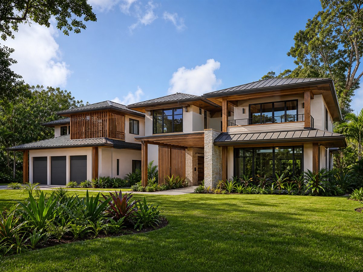 Trade Wind House 4063, a conceptual 4063-square-foot tropical-modern custom home with a $973,750 construction target