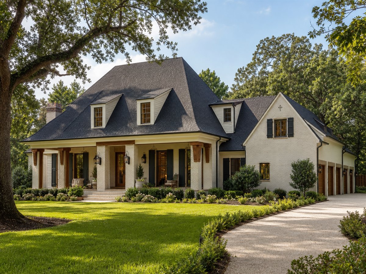Bayou Oaks House 4087, a conceptual 4087-square-foot Acadian-inspired custom home with a $981,250 construction target