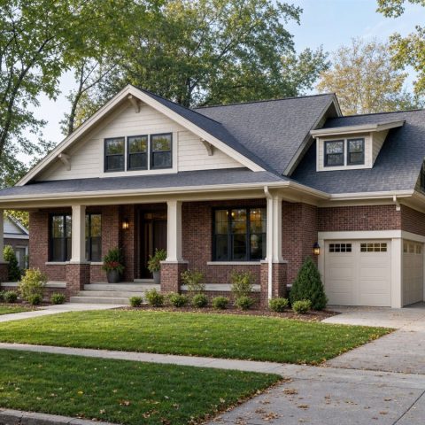$376,875 Adaptable Brick-Accent American Bungalow: 2,357-Sq.-Ft. Four-Bedroom Plan
