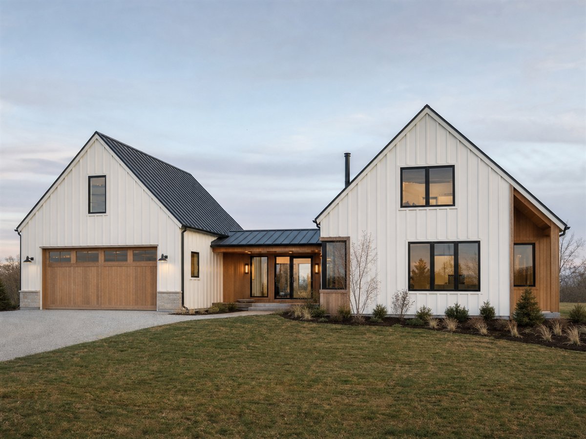 Nordic Field House 2401, a conceptual 2401-square-foot Scandinavian barn-inspired family home with a $380,625 construction target