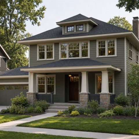 $383,125 Adaptable Craftsman-Influenced Foursquare Family Home: 2,403-Sq.-Ft. Four-Bedroom Plan