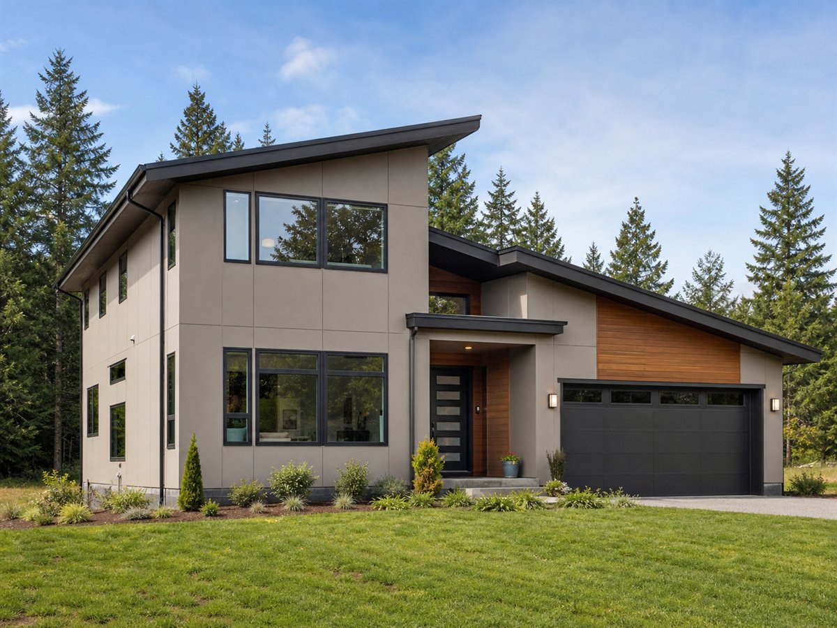 Slope Light House 2454, a conceptual 2454-square-foot shed-roof contemporary family home with a $394,375 construction target