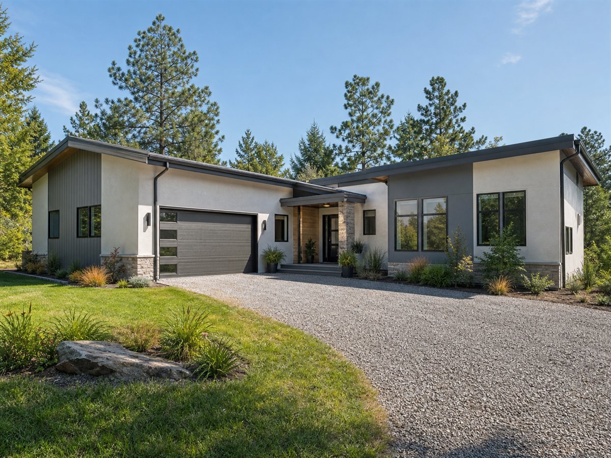 Butterfly Meadow House 2456, a conceptual 2456-square-foot restrained butterfly-roof family home with a $395,625 construction target