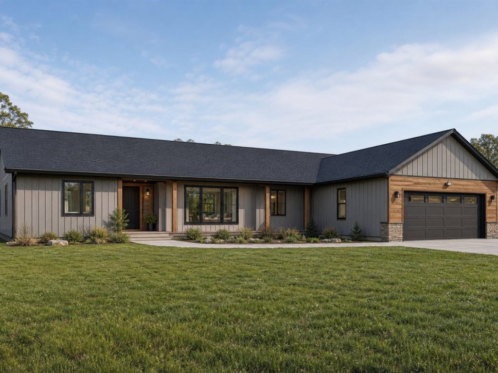 $398,125 Adaptable Linear Pavilion Family Home: 2,458-Sq.-Ft. Four-Bedroom Plan