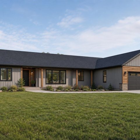 $398,125 Adaptable Linear Pavilion Family Home: 2,458-Sq.-Ft. Four-Bedroom Plan