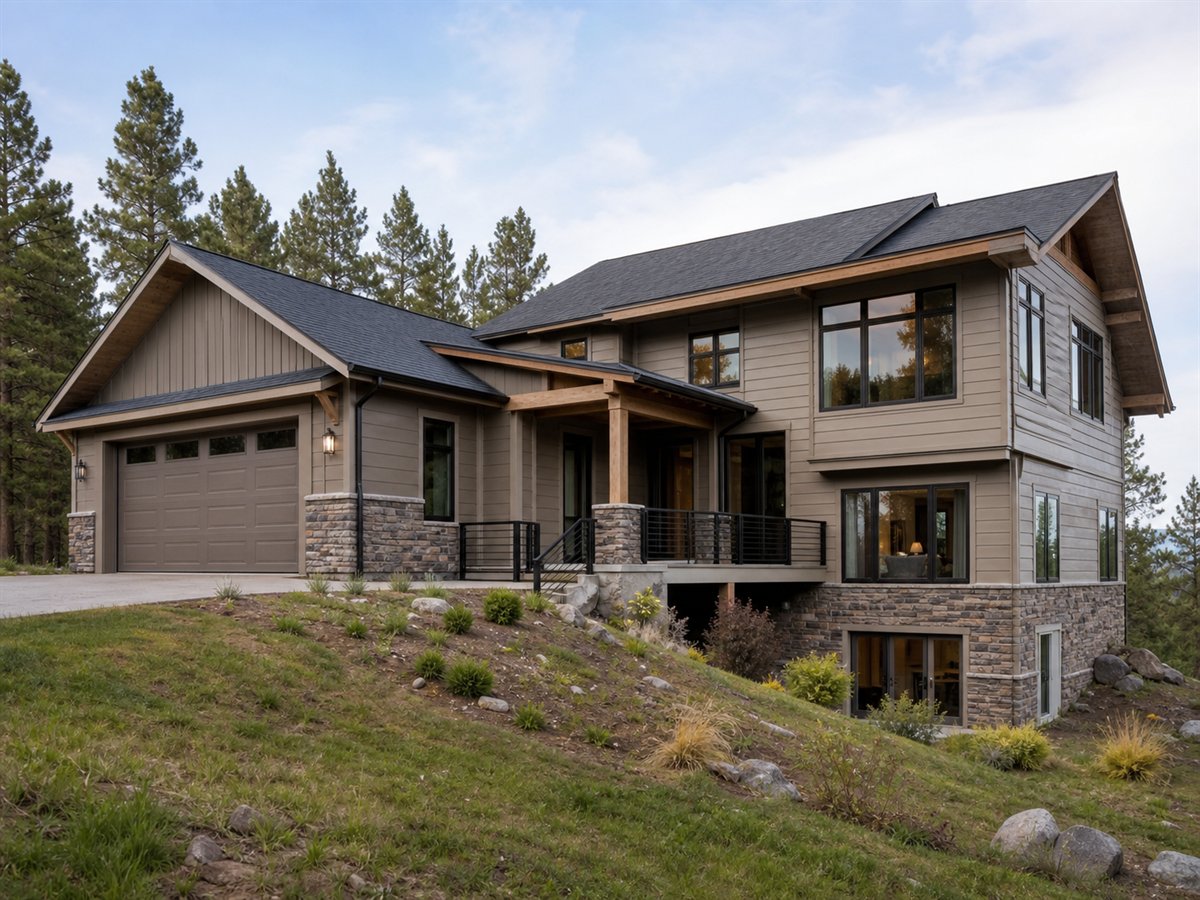 Terrace Ridge House 2501, a conceptual 2501-square-foot stepped hillside family home with a $400,625 construction target