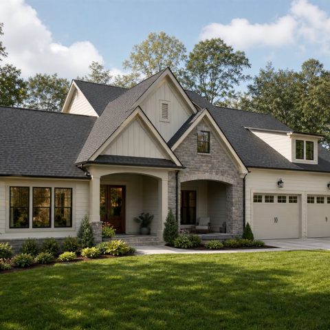 $424,375 Adaptable Stone-Accent Family Cottage: 2,604-Sq.-Ft. Four-Bedroom Plan