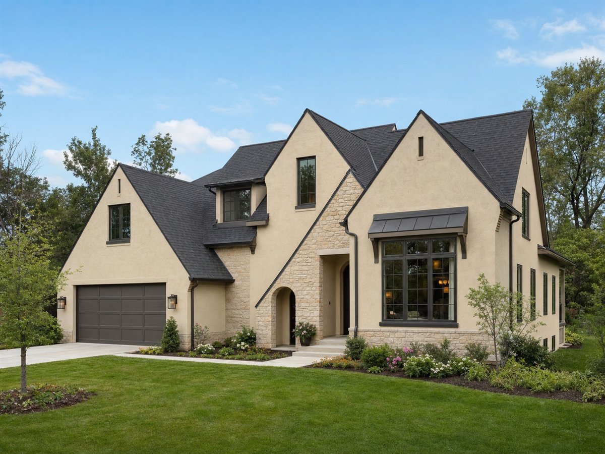 Willowcroft House 2608, a conceptual 2608-square-foot restrained Cotswold-inspired family home with a $428,125 construction target