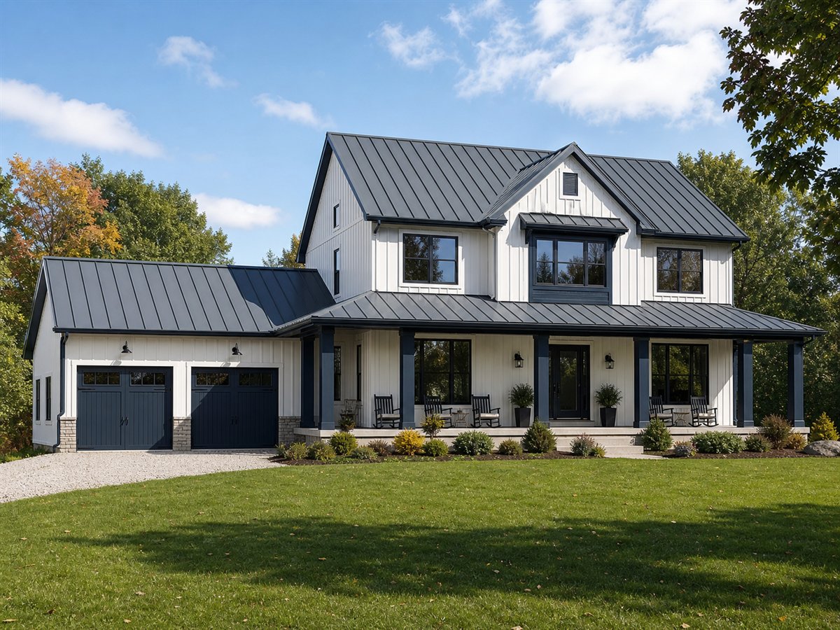 Maple Shore Farmhouse 2656, a conceptual 2656-square-foot Great Lakes modern farmhouse with a $435,625 construction target